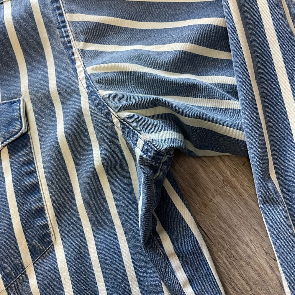 Vintage 1990s Wrangler Brushpopper Pearl Snap Striped Denim Botton Down Shirt - Picture 12 of 13
